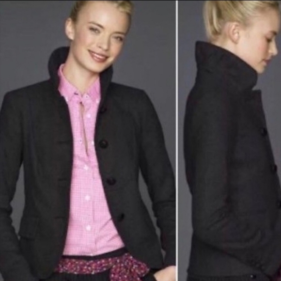 J.Crew VINTAGE Black Bella Herringbone Fiona 100% Wool Blazer Jacket Coat | sz 4 - Picture 3 of 16